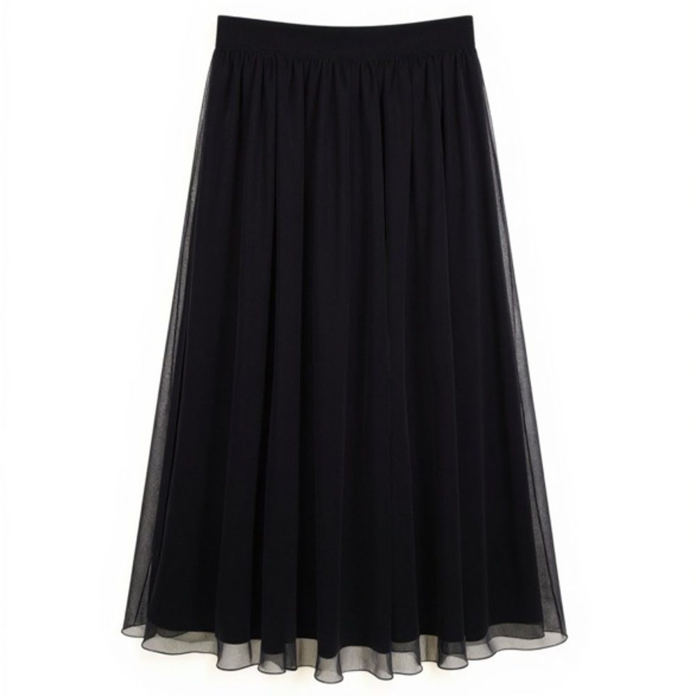 Catherines Womens Black Plus Chiffon Flowy Elastic Skirt 0X 14/16 Lined #1648